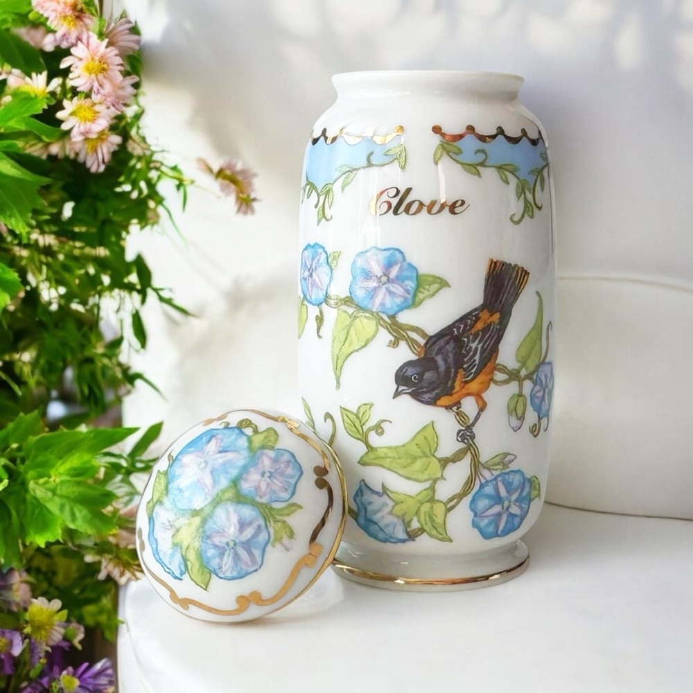 Lenox Birds & Blossoms Vintage 1994 Spice Jar - CLOVE Oriole/Morning Glory